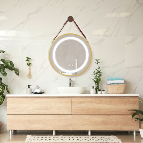 Specchio LED da Parete Picerno Ø70 cm Cornice Dorata pro.tec