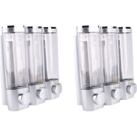 2X Distributeur et Organisateur de Pompe de Douche Mural 3 en 1 pour Salle de Bain - Peut Être Utilisé pour le Shampooing, le Revitalisant, B