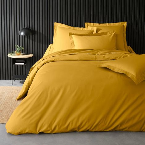 Housse de couette 2 personnes 260 x 240 cm – Percale de coton 78 fils – Curry