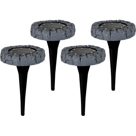 Naeve KIAN Lot de 4 piquets solaires d'extérieur à LED gris avec capteur aube-crépuscule 8 000 K IP44
