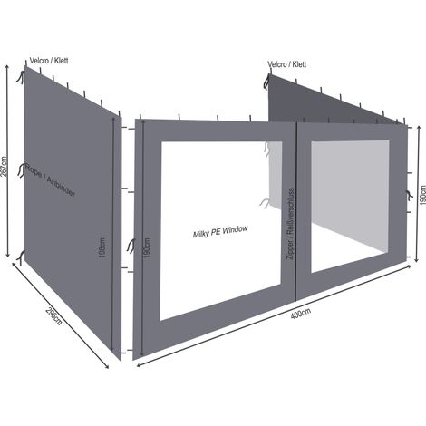 Quick-Star – Pavillon 3x4m avec 3 parois latérales – Couleur anthracite et gris – Matériau polyester 100% – Fenêtre PE translucide – Dimensions 296x198/267cm