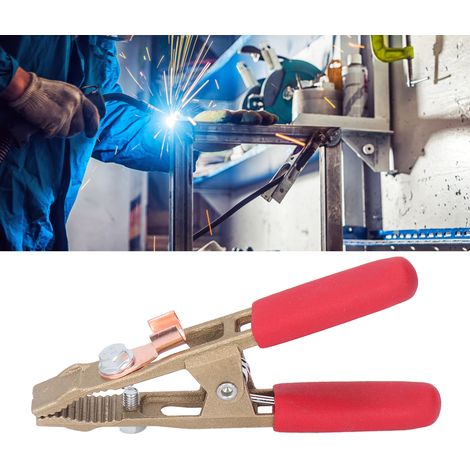 Pince de mise à la terre tout cuivre de type A 260A, pince de mise à la terre pour machines de soudage électrique TIG/MAG, avec manchon en cuir rouge. (1/5)