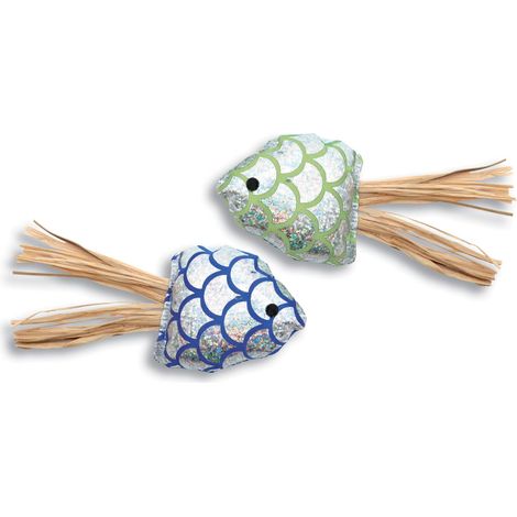 Set 3 pezzi Jellyfish 14 cm gioco per gatti arricchiti da erba gatta a forma di pesciolini dal colore iridescente