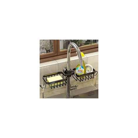 JSSEVN- Support Pour Éponge De Robinet De Cuisine Organisateur Pour Évier Au-dessus Du Robinet Support De Vidange De Robinet Suspendu Pour L'organisation De L'évier (Noir-Double) (1/5)
