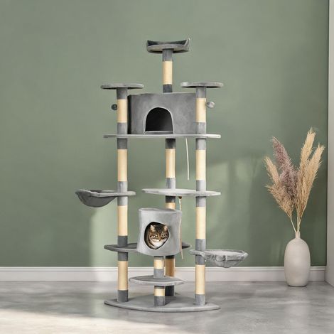 Arbre à chat XXL 60 x 60 x 200 cm gris foncé avec niches et (1/5)