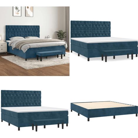 Sommier à lattes de lit et matelas Bleu foncé 160x200cm Velours - Sommier - Matelas à ressorts ensachés (1/5)
