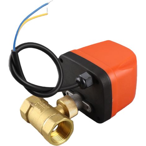 Vanne à bille motorisée 2 voies DN20 3/4" à fermeture normalement fermée, 2 fils universelle, alimentation DC12-24V (1/5)