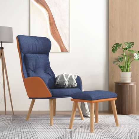 Chaise de relaxation avec repose-pied Fauteuil relax - Bleu Similicuir et tissu BonneVie-99302 (1/5)
