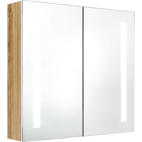 Maison Exclusive - LED-Bad-Spiegelschrank Weiß und Eichen-Optik 6 (1/5)