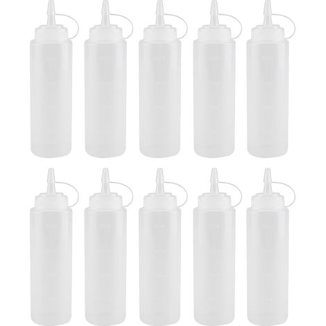 Distributeur de sauce en plastique blanc 240ml lot de 10, flacons doseurs pour huile, crème, vinaigre, condiments, bouchon verseur précis, idéal cuisine et restaurant. (1/5)