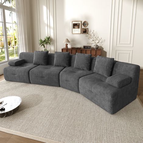Sofá modular de compresión de 4 plazas fabricado en pana, módulos de asiento combinables libremente, no requiere montaje, buena elasticidad, capacidad de carga total de hasta 400 kg para salones, sala (1/5)