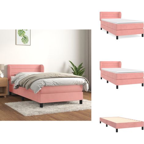 Sommier à lattes de lit avec matelas Rose 90x190 cm Velours - Lit Plateforme - Lit Double - Lit Rose - Lit Velours - Matelas Ressorts Ensachés (1/5)