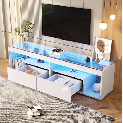 Mueble TV LED con 2 cajones 180 cm blanco OKMYHOME (1/5)
