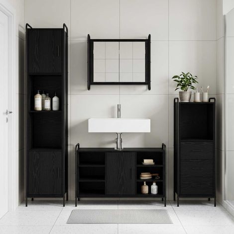 vidaXL Juego de Muebles de Baño 3 uds. Roble Negro 40 x 36 x 109,5 cm (1/5)