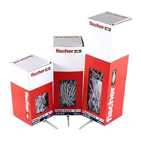 fischer Dresselhaus Power-Fast II 670377 - Tirafondos (500 unidades, cabeza avellanada con estrella interior, rosca parcial, galvanizada), color azul (1/4)