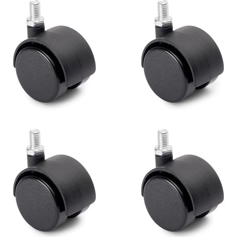 4er-Set Doppelrollen für Möbel, 48 mm Durchmesser, mit M8x13-mm-Schraube und Kugellager, Schwarz
