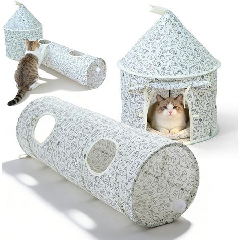 Tunnel pour Chat 3 en 1, Tunnel Pliable pour Chat avec Tente de Jeu et Balle Suspendue, Jeu Tunelle pour Chat Interactif, Cat Toy Tunnel Pliable pour Chat Chiots et Petits Animaux Interieur Exterieur (1/5)