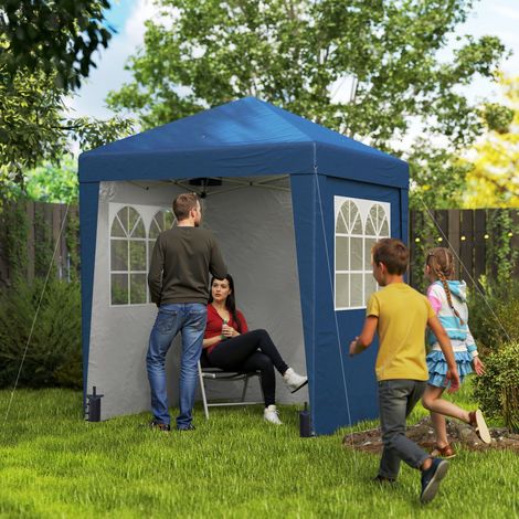 Tonnelle barnum de jardin pop-up pliant réglable en hauteur protection UV 30+ 3 parois latérales bleu foncé