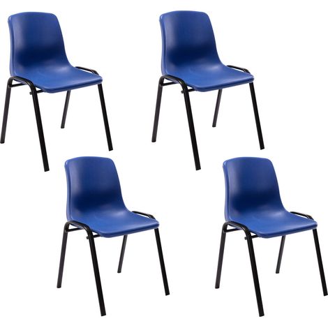 Set 4 sedie visitatore sala attesa impilabili in plastica blu e metallo 100003205
