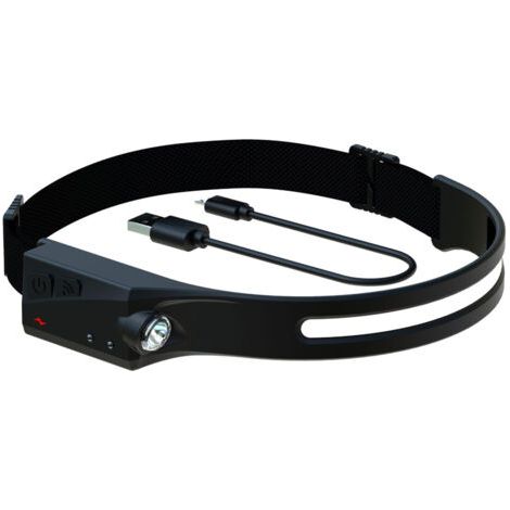 Lampe frontale légère, étanche, à détecteur de mouvement, idéale pour le vélo, la course à pied, la pêche et le camping. Noire