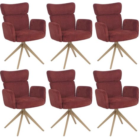 [NEUWERTIG] 6er-Set Esszimmerstuhl HHG-057, Stuhl, drehbar Auto-Return Stoff Bouclé 350g/m² Öko-Tex bordeaux, Beine Holz-Optik (1/5)