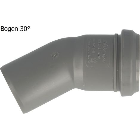 HT Bogen Ø 50 x 30°, mit einseitiger Steckmuffe und Gummidichtung (1/2)