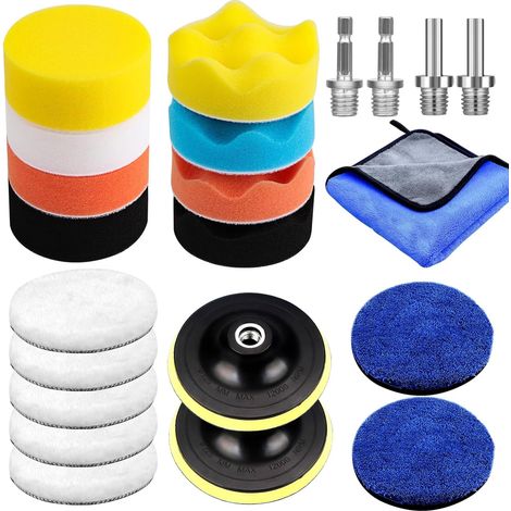 Lot de 22 embouts de polissage pour visseuse sans fil de voiture - Éponge de polissage de 80 mm pour ponceuse excentrique - Kit de polissage de voiture idéal pour le polissage de voiture, le meulage (1/5)