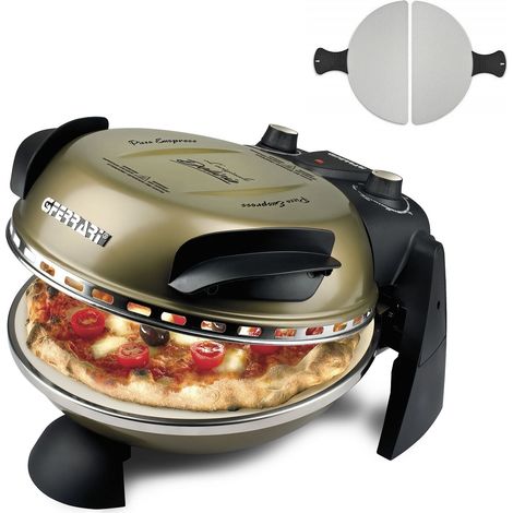 G3 Ferrari G10006 Pizza Express Delizia, Forno Pizza, 1200 W, Termostato regolabile 400°C, Pizza fragrante in 5 minuti, Doppia resistenza riscaldante, Ricettario e Palette inclusi, Oro Antico (1/5)