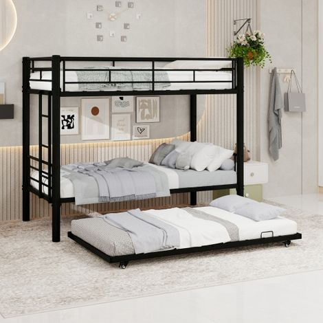 Moderno letto a tre livelli con elevata capacità di carico e stabilità, dimensioni 90190 cm, caratterizzato da un design silenzioso e dotato di sponde di sicurezza, non include la rete a doghe. (1/5)