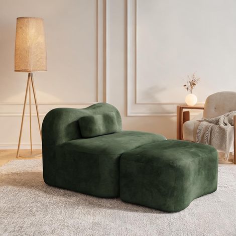 Canapé modulable en velours avec pouf 244 cm vert (1/5)