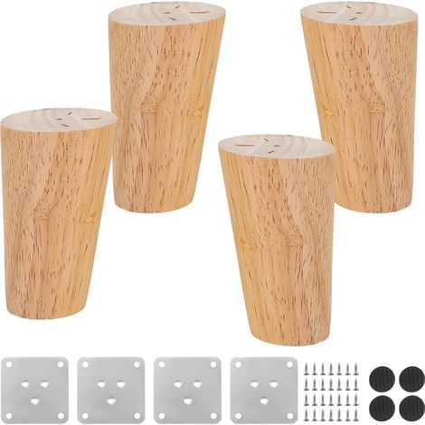 4 Pièces Pieds de Meubles en Bois, Pied de Meuble avec Tapis Antidérapant, 8 cm Pieds Meuble Inclinés, avec Plaque de Montage et Vis, Adapté aux Canapés, Tables et Armoires (1/5)