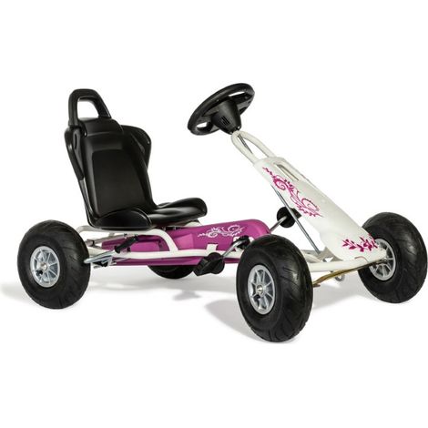 Air Runner Go Kart with Pneumatic Tyres and Electronic Steering Wheel - L102 x W60 x H64 cm - Pink/White