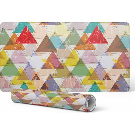 Alfombrilla protectora antideslizante para escritorio con coloridos tri谩ngulos retro, 90x45 cm.