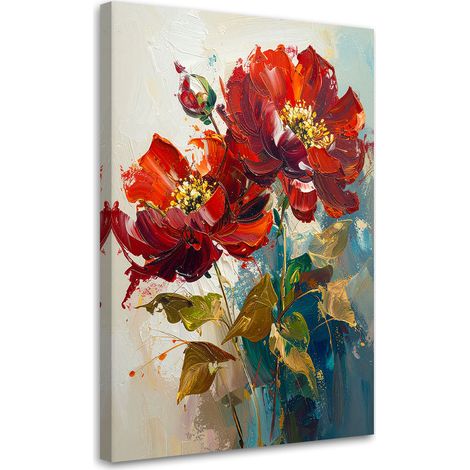 Tableau Moderne, Coquelicots rouges dans une composition botanique picturale,20x30 (1/4)
