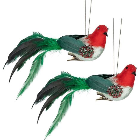Oiseau De Noel En Simulacre - 21 X 5,5 X 7 Cm - Avec Clip Metal Et Corde De Suspension - Décoration Intérieure Et Extérieure - 1 Pièce Ou 2 Pièces (1/3)