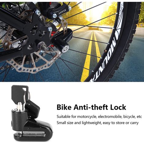 Antivol de vélo en métal pour freins à disque, avec cadre en plastique et clés, noir. (1/5)