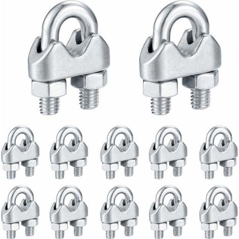 Colliers de serrage M6, colliers de serrage en acier inoxydable, boulons en U pour serre-câble, pour connecter une corde à linge à (1/5)
