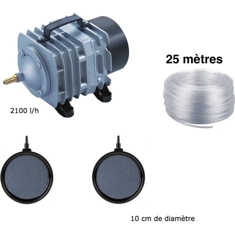 Set aérateur bassin de jardin 2 Disques 10 cm PREMIUM de 0 à 5000 l. Pompe à air bassin + bulleurs de qualité