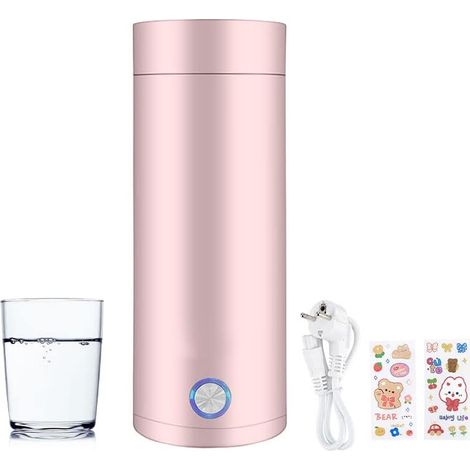 Bouilloire de Voyage 400ml - Électrique Portable en Acier Inoxydable Avec Câble D'alimentation - 2 Autocollants Inclus - Pour Thé, Lait, Café (Rose) (1/5)