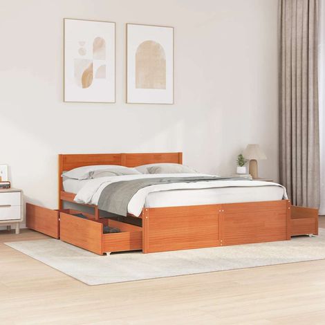 vidaXL Bed Frame without Mattress Wax Brown 140x200 cm Solid Wood Pine (1/5)