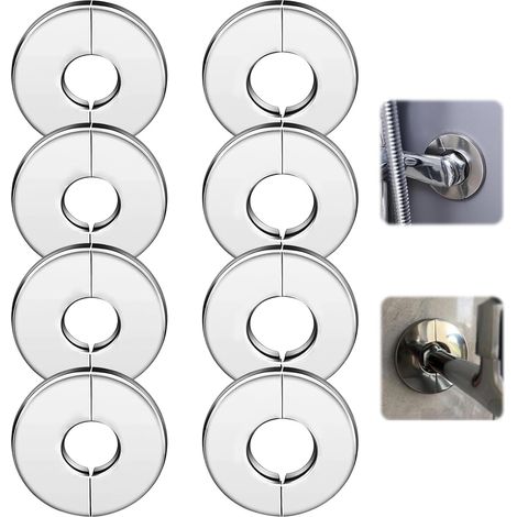 Lot de 8 cache-tubes de chauffage (diamètre intérieur 28 mm/35 mm), rosaces argentées. Compatible avec les tubes. Rosace ronde en acier inoxydable. Compatible avec les trous décoratifs muraux. (1/5)