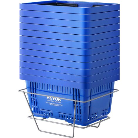 Panier de courses, lot de 6, panier à provision en plastique roulant sur roulettes, 39 L, avec poignée, 540x330x365 mm, grand panier portable pour magasin de détail, supermarché, épicerie, bleu (1/5)