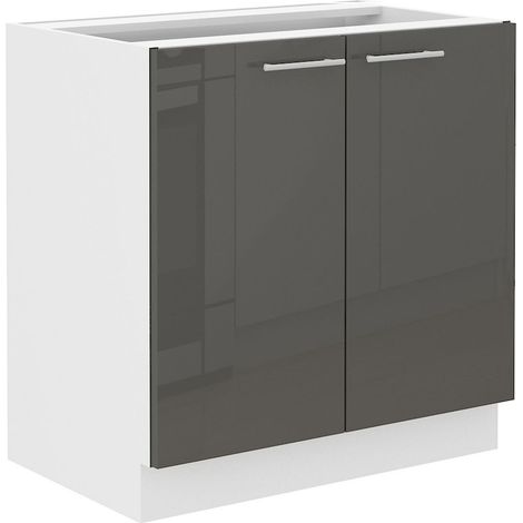 Unterschrank 80 Lara Grau Hochglanz + Weiß matt Küchenzeile Küchenblock Küche (1/4)