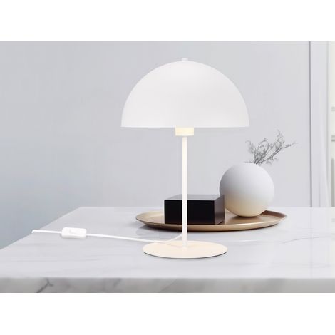 Große LED Tischleuchte aus Metall Weiß in Pilzform, Höhe 45cm (1/5)
