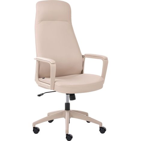 Sedia da ufficio funzionale, rivestimento in ecopelle, altezza regolabile, base girevole, schienale reclinabile, beige Ardour