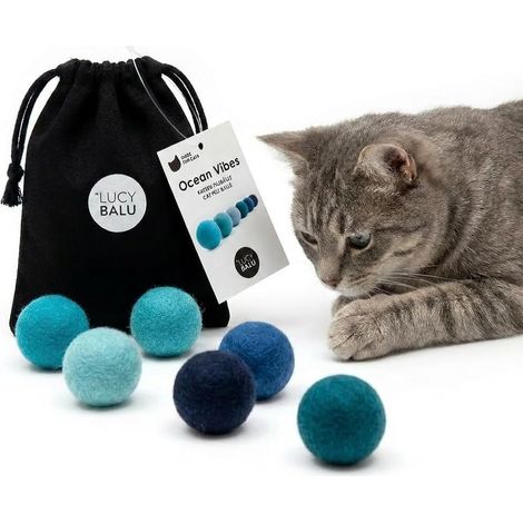 Lot de 6 balles en Feutre Laine pour Chat I Bleu (1/5)