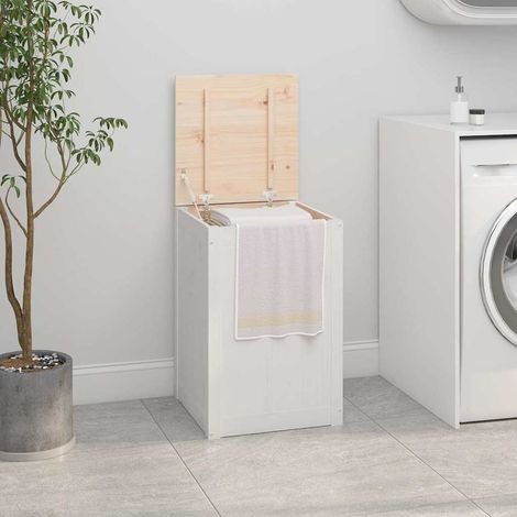 vidaXL Baúl para la colada madera maciza de pino blanco 44x44x66 cm (1/5)