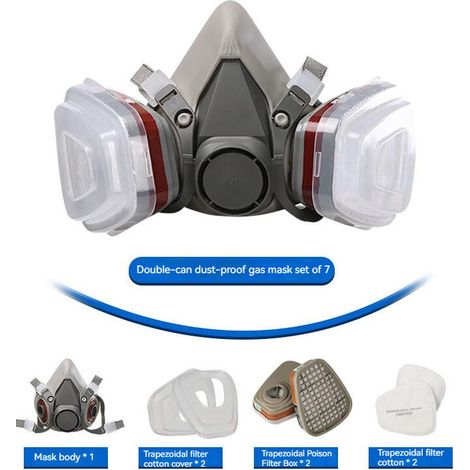 Masque Protection Ensemble de 7 pièces, Masque Peinture, Réutilisable Avec Filtre Anti Poussière,Masque a Gaz Respiratoire avec Filtre pour Pulvérisation,Peinture,Travaux, Produits Chimiques,Bricolage (1/3)