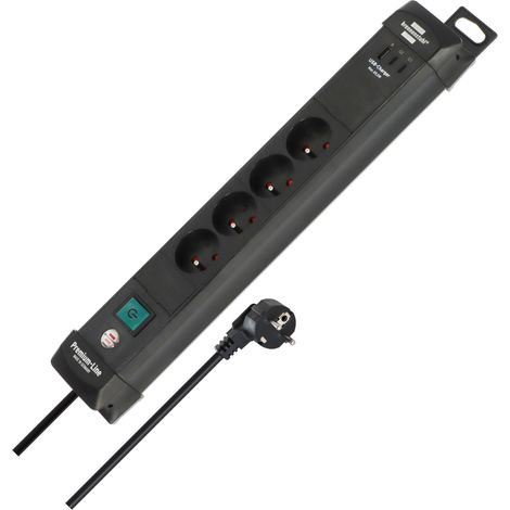 Brennenstuhl Premium-Line - Multipresa con 4 prese e 2 x USB C PD 65 W e USB A 18 W (Made in Germany, blocco multipresa con 3 m di cavo e interruttore, presa a parete) nero