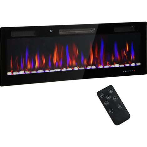 Cheminée électrique encastrable ultra avec flamme 3D réglables pliable 1800 W pour salon ultra-mince luminosité vitesse réglables, couleurs galets, 900/1800 (1/5)